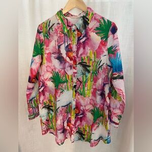 Soft Surroundings Breezy Bloom Tropical Tunic Women’s Medium Pink‎ Floral Top
